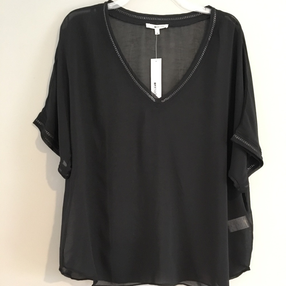 Gorgeous LA Made sheer black top with chain trim